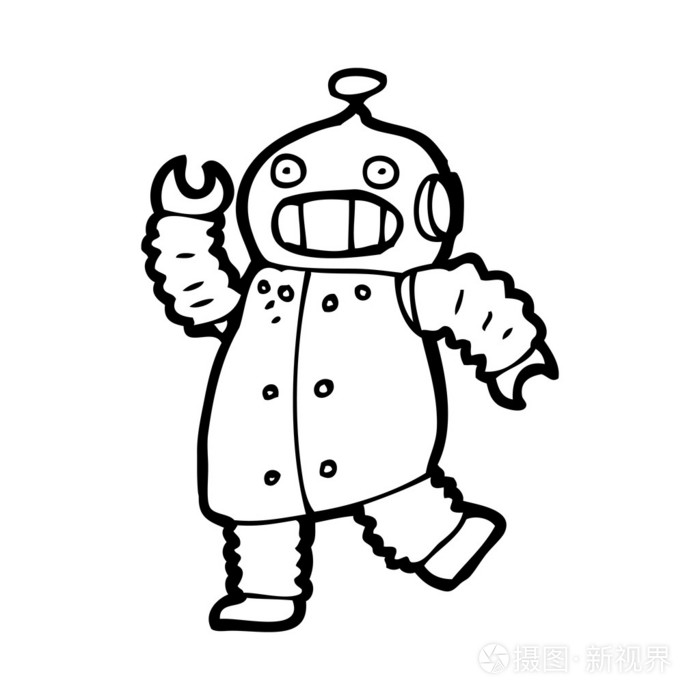 无趣的四方盒子机器人卡通插画-正版商用图片1bcshq-摄图新视界