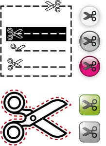 矢量插图的剪刀具有光泽按钮的模板和