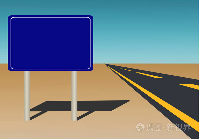 蓝蓝的天空背景上的空白路标矢量插画