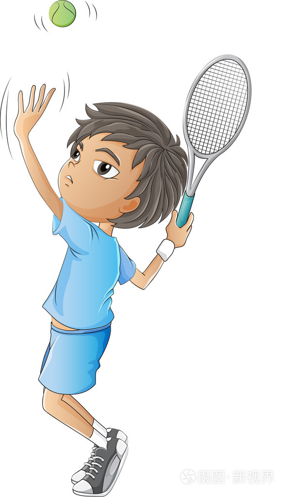 一个年轻的男孩打网球