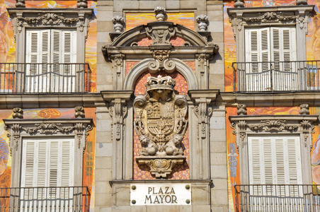 西班牙徽章在广场市长在马德里，西班牙