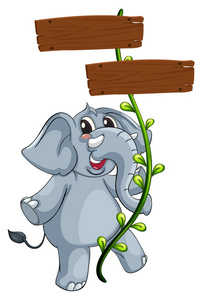 一只灰色的大象和藤蔓植物用招牌
