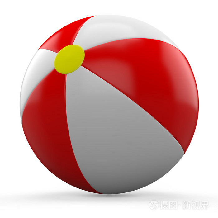 孤立在白色背景上的 3d 红色和白色沙滩球