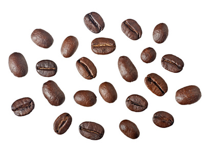 咖啡豆。在白色背景上孤立