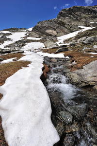 高山风光的湖和雪