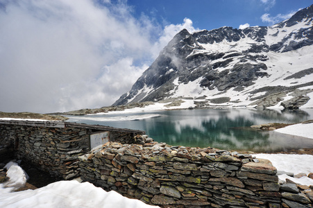 高山风光的湖和雪图片