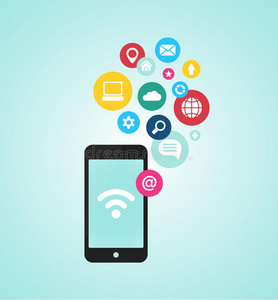 带有应用程序app图标的智能手机设备照片