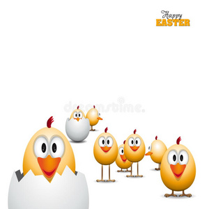 有趣的复活节彩蛋小鸡，背景插图，快乐复活节