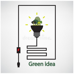 背景是树木和绿色灯泡，绿色概念