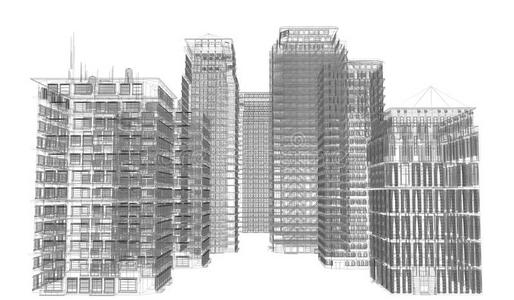 高度精细的建筑。线框渲染