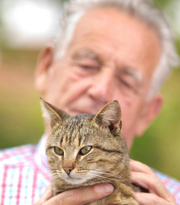 带着猫的老人