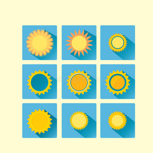 平滑平面样式矢量太阳图标图像集