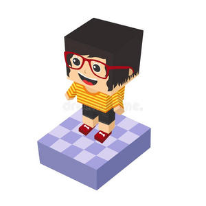 方块头发方块等距卡通人物照片