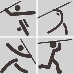 标枪标志被隔离在白色背景, 彩色矢量图标年轻的田径运动员投掷标枪.