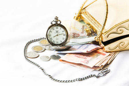 金手袋，钱和怀表，时间和财政的关注