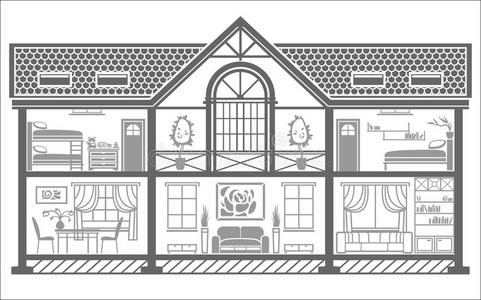 房屋内部轮廓。矢量图解
