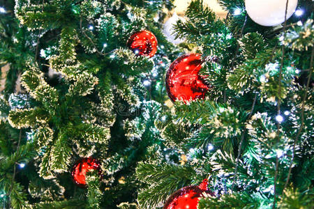 圣诞树上的红色装饰球