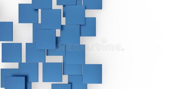 白色背景上的3d蓝色平面立方体组合楼梯拼图