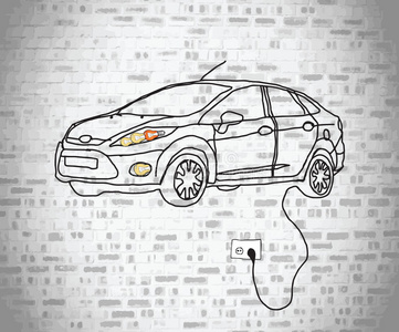 电动车的涂鸦插在墙上
