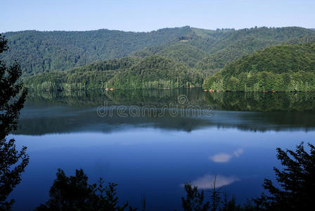 美丽的湖景。喀尔巴阡山脉。