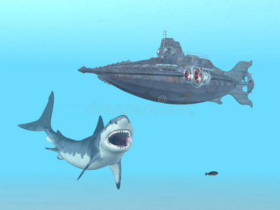 大白鲨和潜艇
