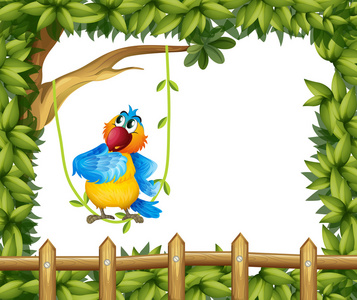 在一棵大树下的多彩鹦鹉一只鹦鹉的水彩插图.