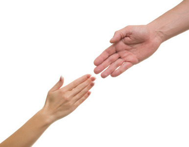手中，男人和女人的手温柔的触摸