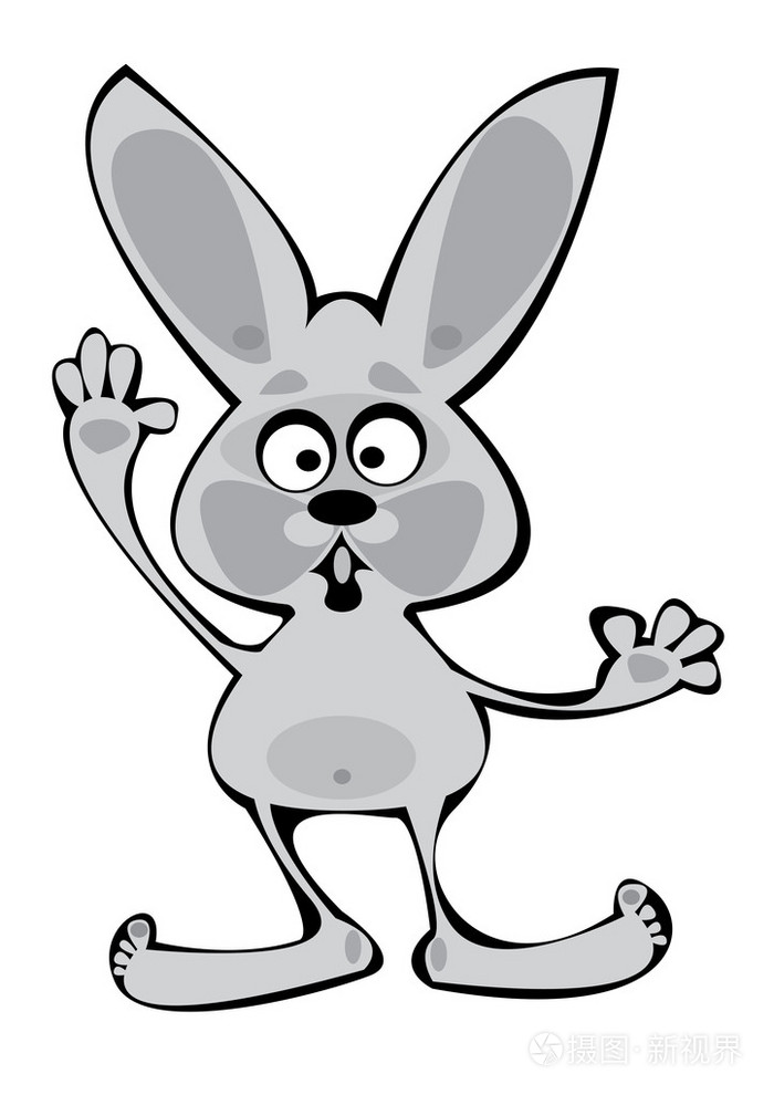 孤立在白色背景上的矢量卡通灰色兔