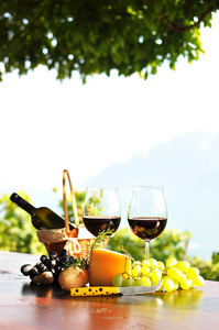 红酒 葡萄和奶酪。拉沃葡萄园小地区瑞士