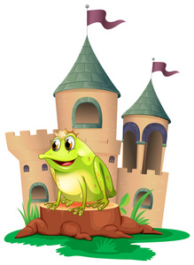 在他的后面是一座城堡的青蛙王子