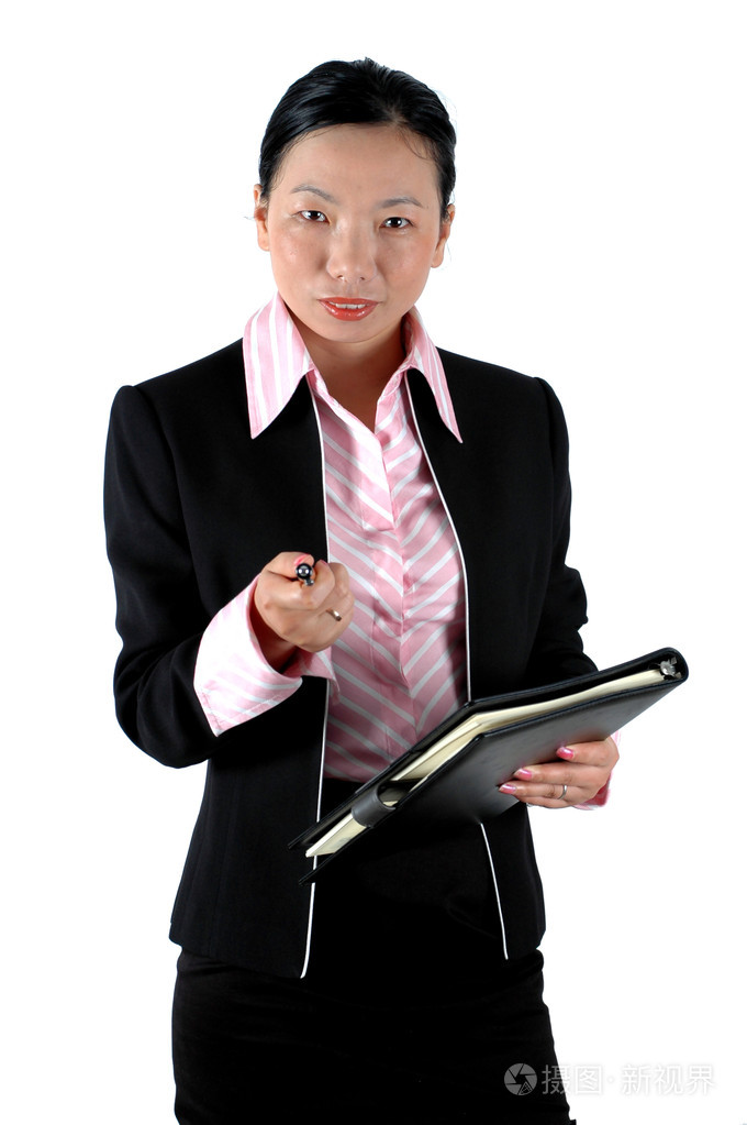 中国女商人用笔记本和钢笔