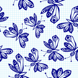 在笔记本纸上浪漫蝴蝶无缝图案