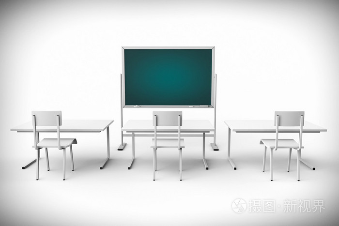 空教室里黑板和桌子