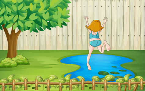一个女孩潜入水