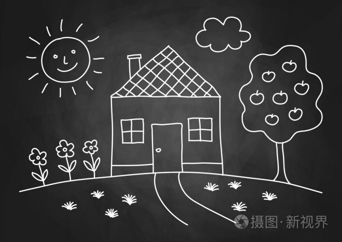 黑板上画的房子