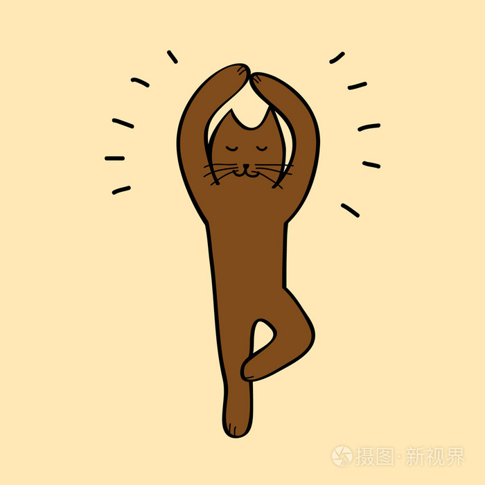 可爱棕色卡通猫在瑜伽的位置,矢量插画-正版商用图片1bp5l1-摄图新