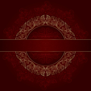 中国风金色图框有红色背景上的复古图案花卉金色框照片