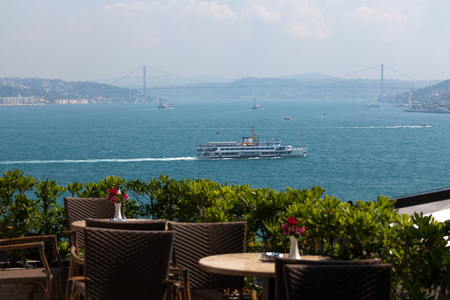 伊斯坦布尔从皇宫托普卡匹的海峡博斯普鲁斯海峡上的视图