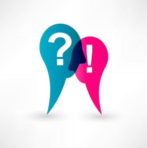 红问号骰子和白色感叹号骰子三维白色感叹号和红色问号混凝土垃圾墙