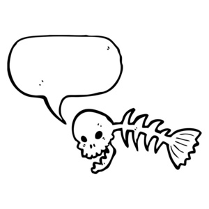 怪异头骨鱼骨头与语音泡沫