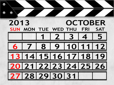 日历 2013 年 10 月，拍板板或石板样式