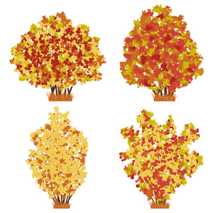 秋季灌木设置。光栅版本的矢量图