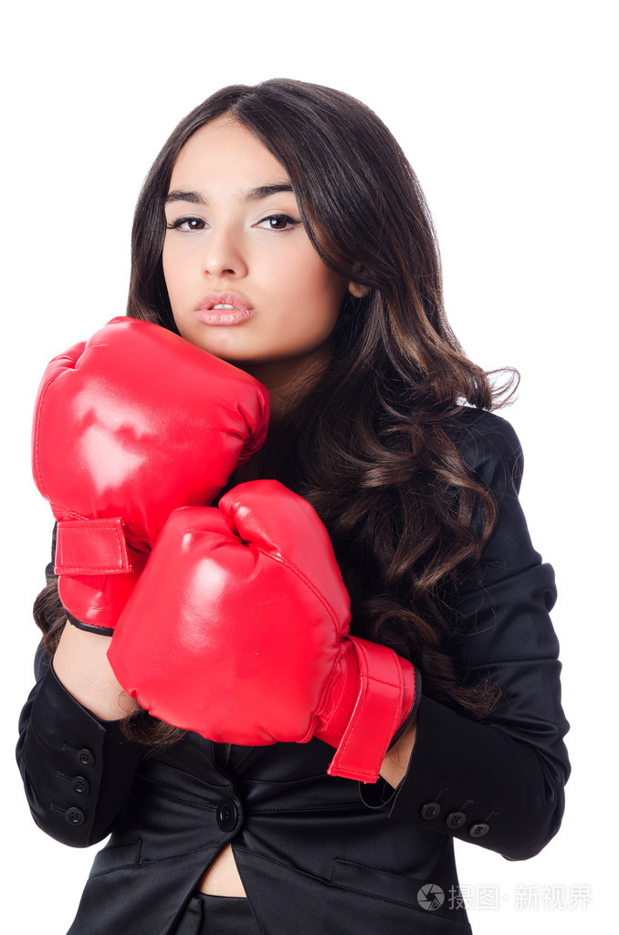 年轻女子拳击手套