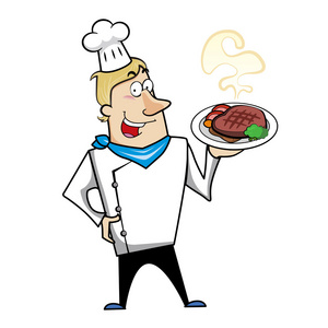 卡通厨师与牛排晚餐图片