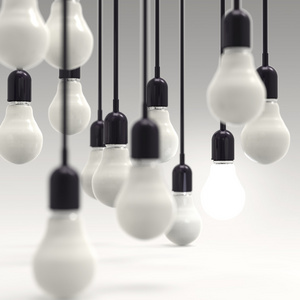 创意想法和领导概念灯泡上灰色