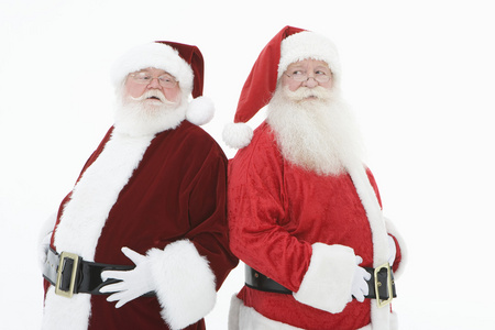 两个圣诞老人背对背站好