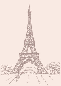 矢量绘图从一系列的地标。在巴黎的埃菲尔铁塔。法国