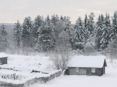 冬天在村庄里的房子