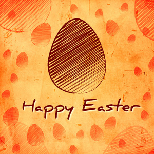 复活节快乐和棕色蛋在橙色旧纸张背景