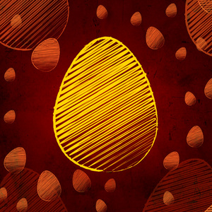 黄色复活节彩蛋在棕色旧纸张背景与鸡蛋